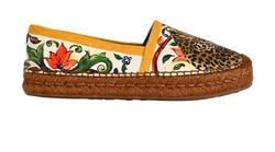 Dolce & Gabbana Majolica and Leopard Espadrilles, Raffia/Satin, Multi, UK8