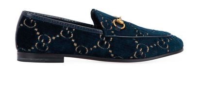Gucci GG Horsebit Loafers, &pound;320, Shoes, Blue/Gold, Leather/Velvet, Front view