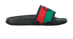 Gucci Interlocking G Pool Slide,Mens,Rubber,Black/Red/Green,UK9, B/DB, 3*