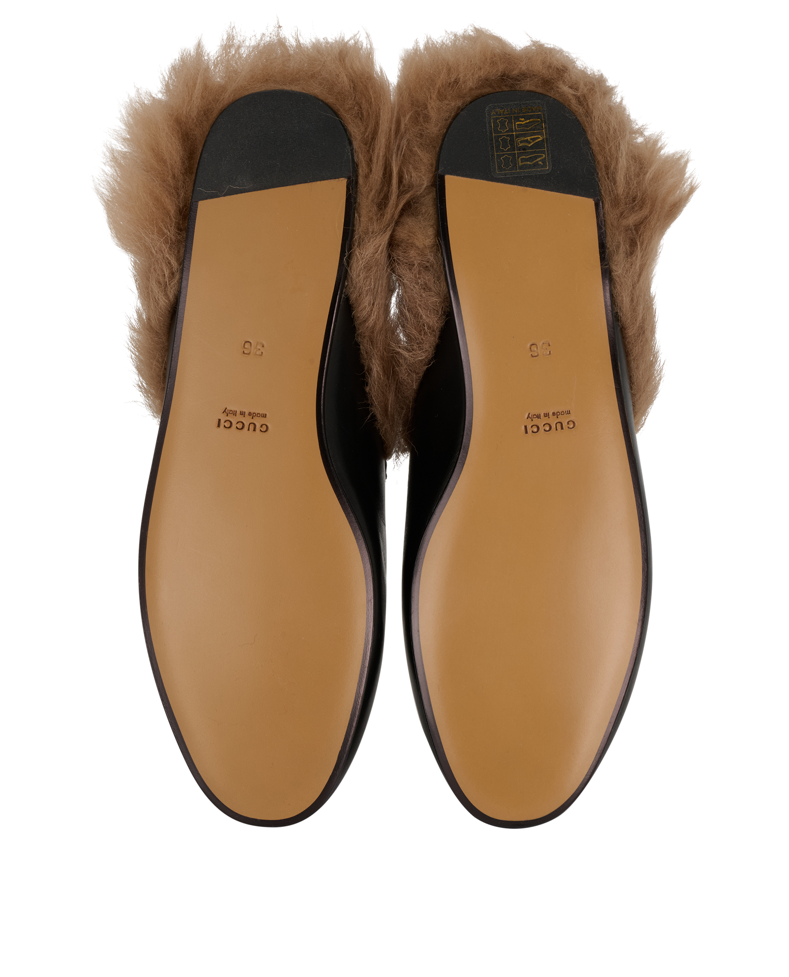 Gucci Princetown Mules, &pound;395, Shoes, Black, Faux Fur/Leather, Top view