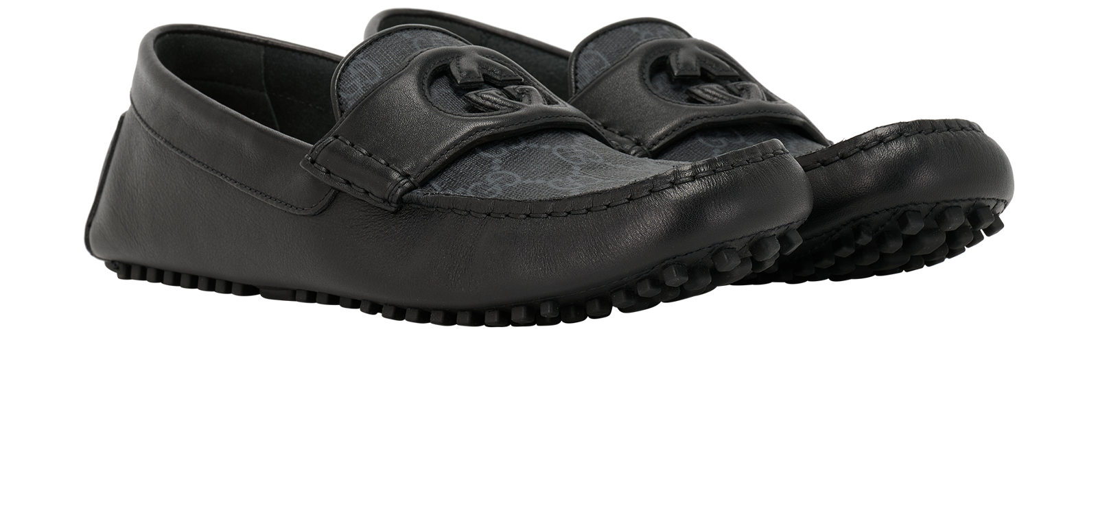 Gucci Interlocking G Driver Loafers, &pound;350, Shoes, Black, Canvas, Side view