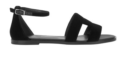 Hermes Santorini Sandals, &pound;550, Shoes, Black, Leather/Velvet, Front view