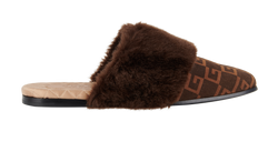 Gucci Square G Faux Fur Slippers, Canvas/Suede, Brown, UK6.5, DB/B, 2*
