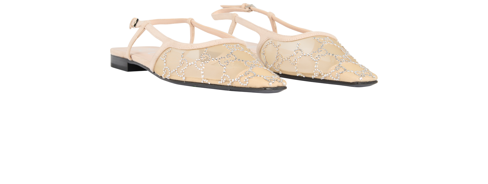 Gucci Embellished GG Slingback Flats, &pound;350, Shoes, Cream, Mesh/Suede, Side view