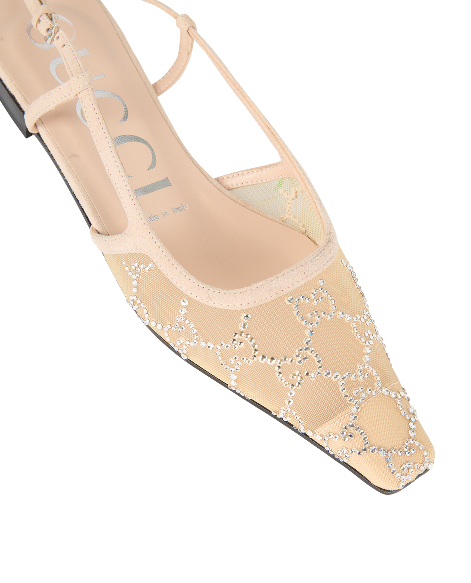 Gucci Embellished GG Slingback Flats, &pound;350, Shoes, Cream, Mesh/Suede, Other view