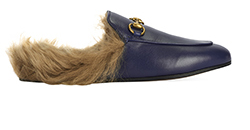 Gucci Princetown Slippers, Leather/Fur, Navy, 3, DB,B, 5*