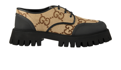 Gucci Maxi GG Lace Up Derby Shoes, &pound;295, Shoes, Beige/Black, Canvas, Front view