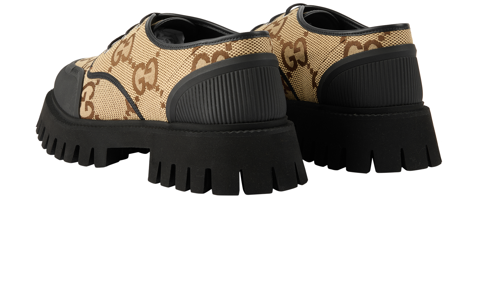 Gucci Maxi GG Lace Up Derby Shoes, &pound;295, Shoes, Beige/Black, Canvas, Back view