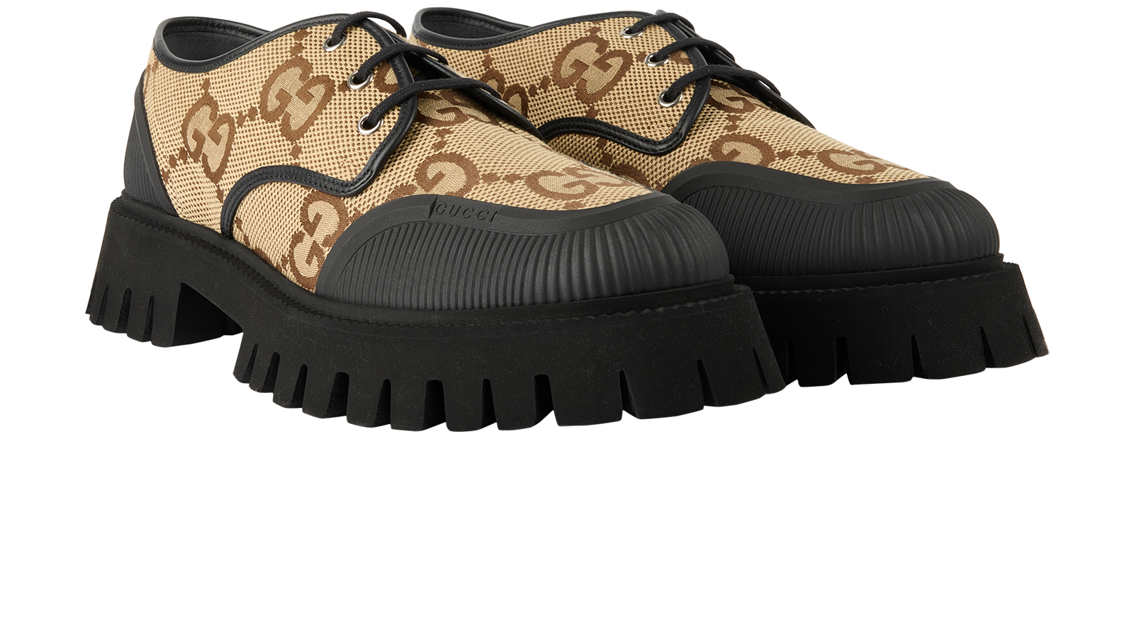 Gucci Maxi GG Lace Up Derby Shoes, &pound;295, Shoes, Beige/Black, Canvas, Side view