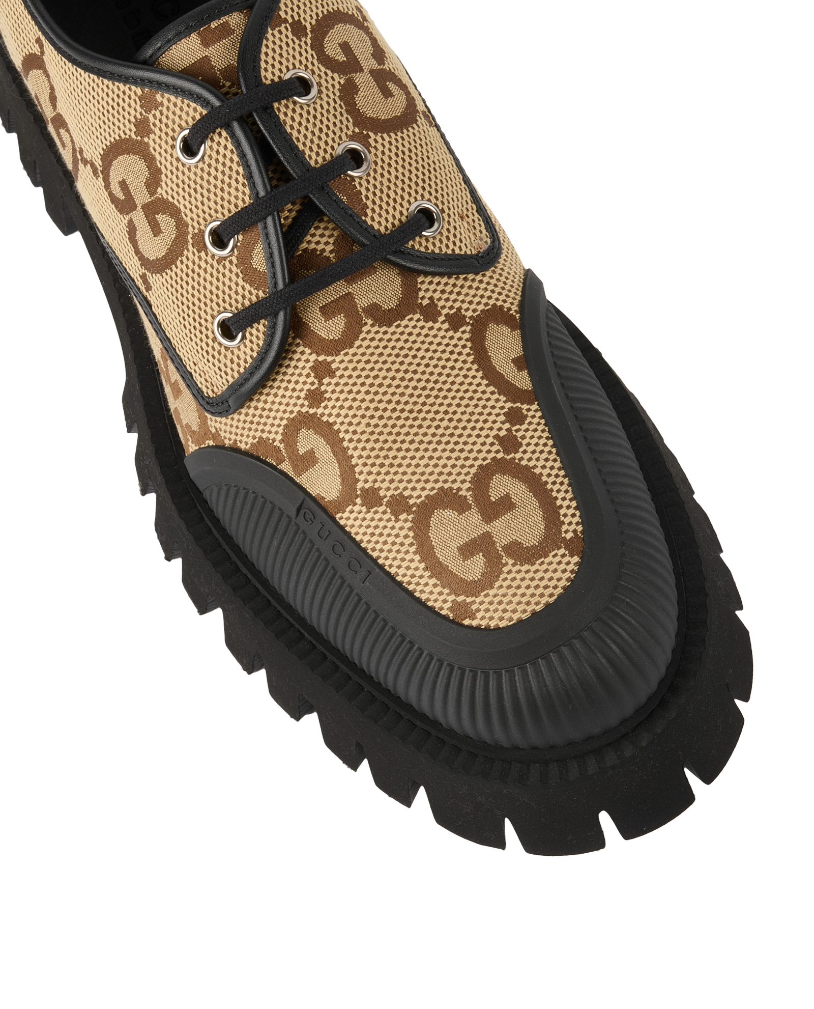 Gucci Maxi GG Lace Up Derby Shoes, &pound;295, Shoes, Beige/Black, Canvas, Other view