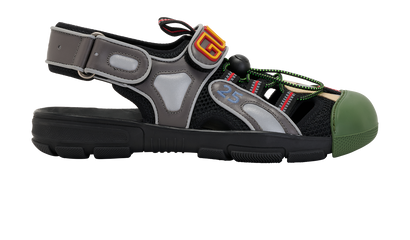 Gucci Tinsel Sports Sandals, &pound;350, Shoes, Black/Green, Fabric, Front view