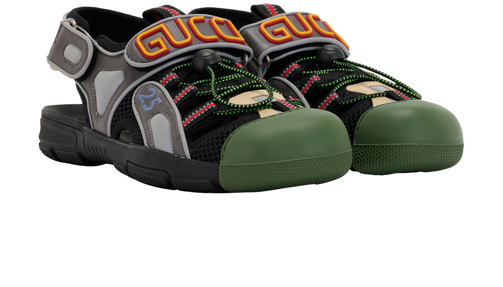 Gucci Tinsel Sports Sandals, &pound;350, Shoes, Black/Green, Fabric, Side view