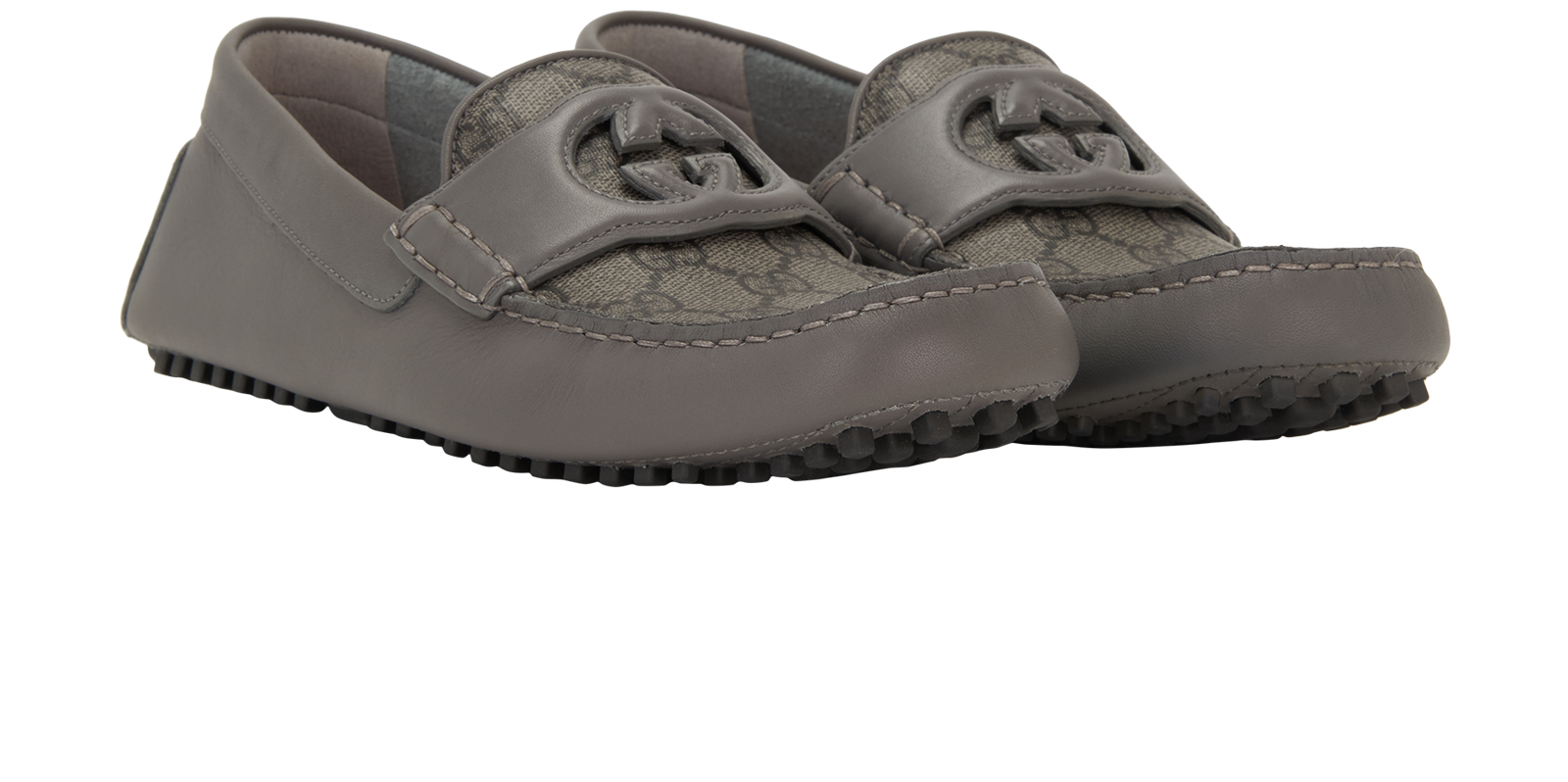 Gucci Driver Loafers, &pound;320, Shoes, Grey, Canvas/Leather, Side view