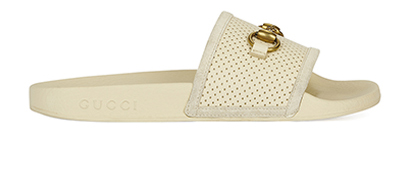 Gucci Perforated Horsebit Rubber Slides, front view