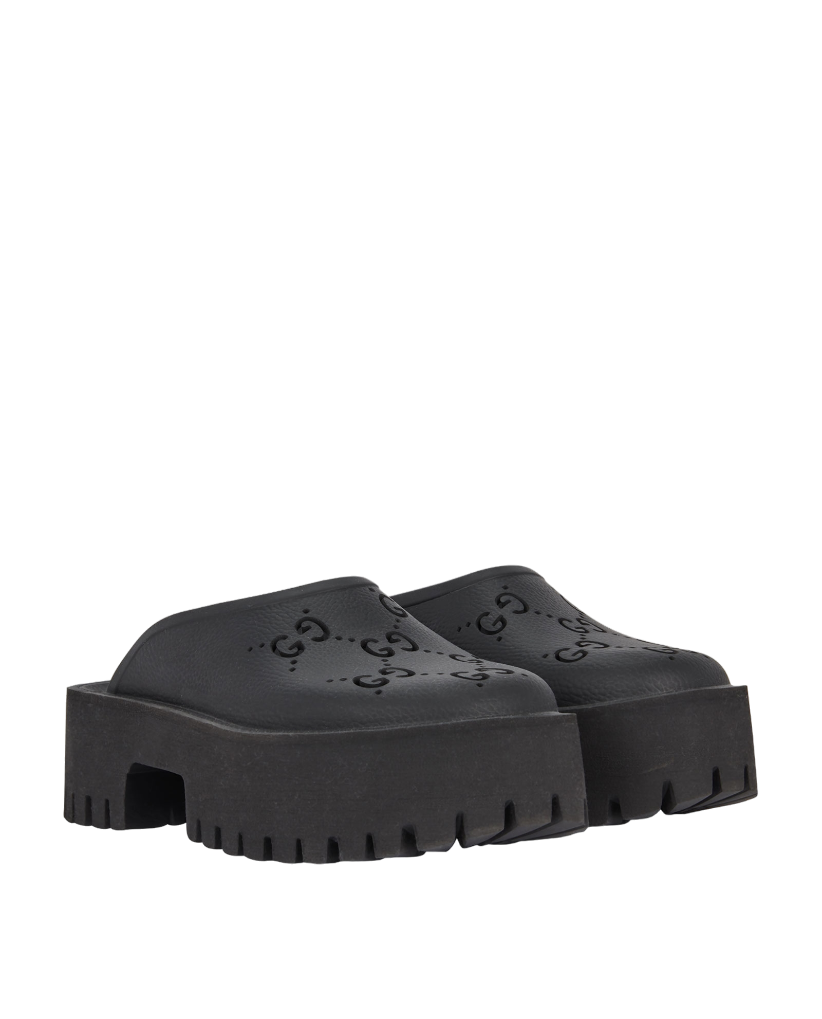 Gucci Elea Perforated GG Platforms, &pound;325, Shoes, Black, Rubber, Side view