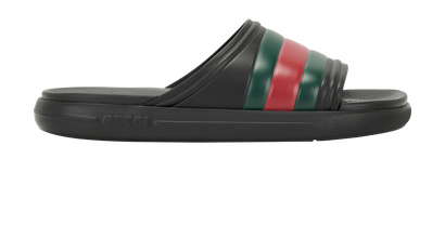 Gucci Web Slide Sandals, &pound;210, Shoes, Black, Rubber, Front view