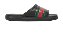 Gucci Web Slide Sandals, Mens, Rubber, Black/Green/Red, UK10, B/DB, 3*