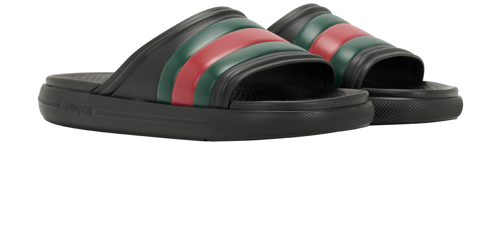 Gucci Web Slide Sandals, &pound;210, Shoes, Black, Rubber, Side view