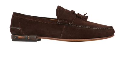 Gucci Tassel Bamboo Heel Loafers, &pound;180, Shoes, Brown, Suede, Front view