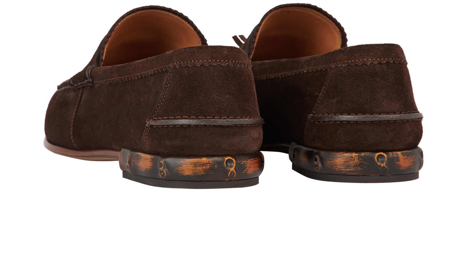 Gucci Tassel Bamboo Heel Loafers, &pound;180, Shoes, Brown, Suede, Back view