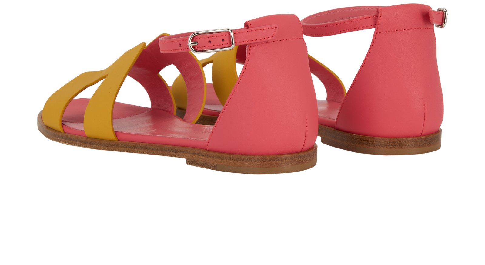 Hermes Santorini Sandals, &pound;395, Shoes, Pink/Yellow, Leather, Back view