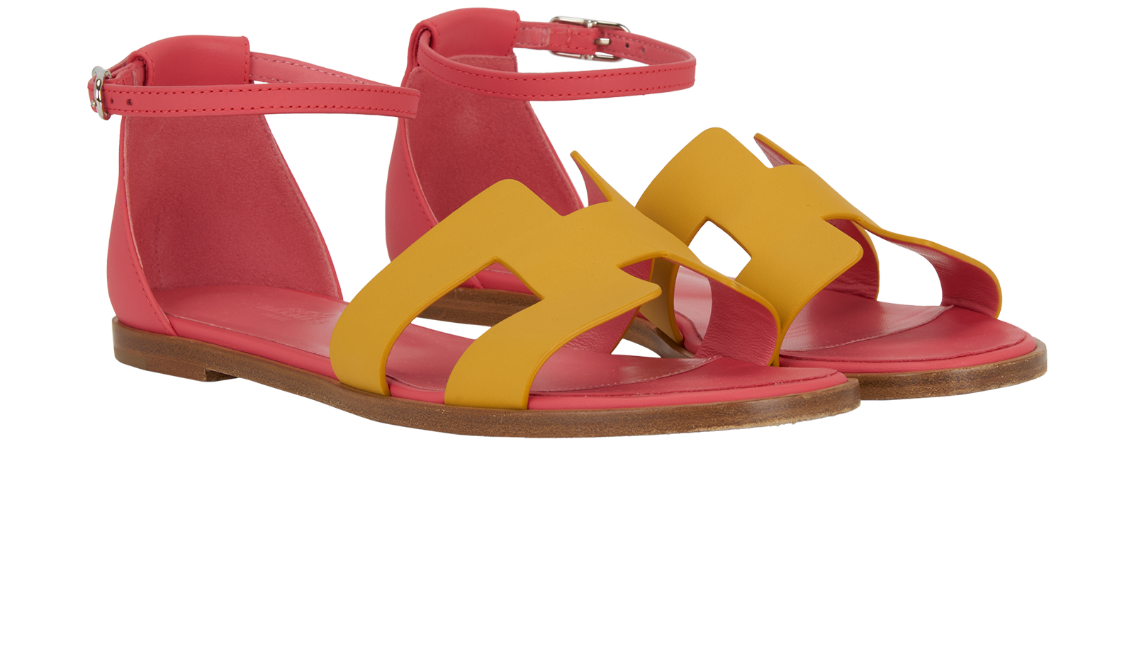 Hermes Santorini Sandals, &pound;395, Shoes, Pink/Yellow, Leather, Side view