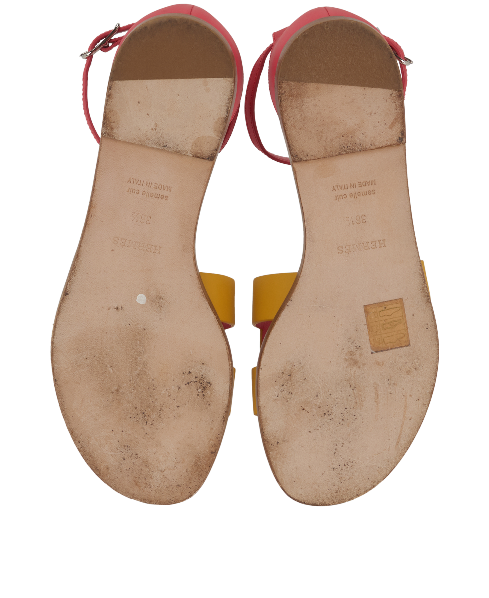Hermes Santorini Sandals, &pound;395, Shoes, Pink/Yellow, Leather, Top view
