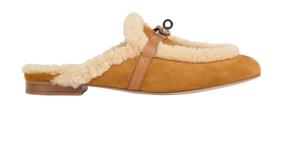 Hermes Oz Mules, &pound;650, Shoes, Beige, Shearling/Suede, Front view