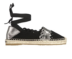 Jimmy Choo Lace Up Espadrilles, Leather/Suede, Black/Silver, 4, 3*