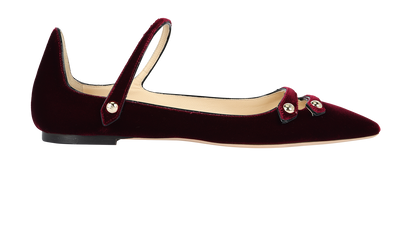 Jimmy Choo Layton Flats, &pound;180, Shoes, Burgundy, Velvet, Front view