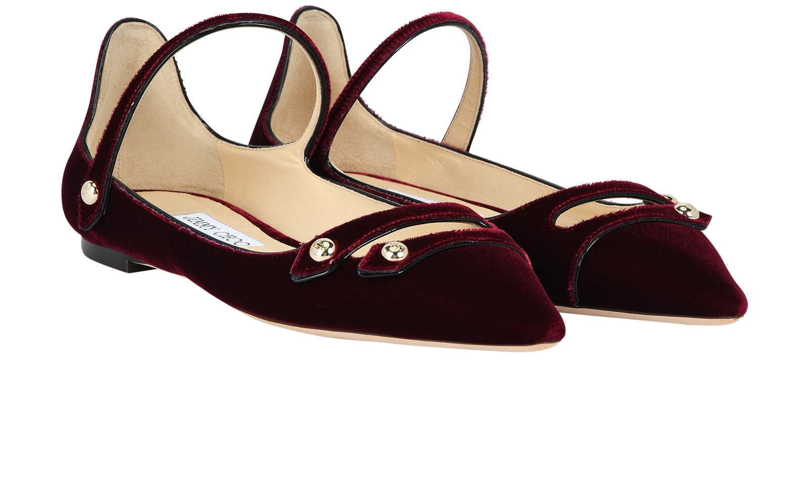 Jimmy Choo Layton Flats, &pound;180, Shoes, Burgundy, Velvet, Side view