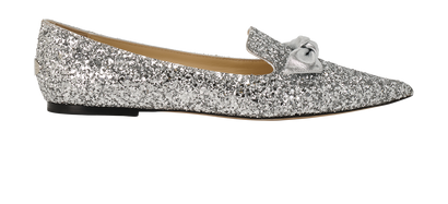 Jimmy Choo Gable Flats, &pound;175, Shoes, Silver, Leather, Front view