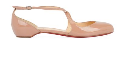 Christian Louboutin Crosspiga Flats, &pound;250, Shoes, Pink, Patent Leather, Front view