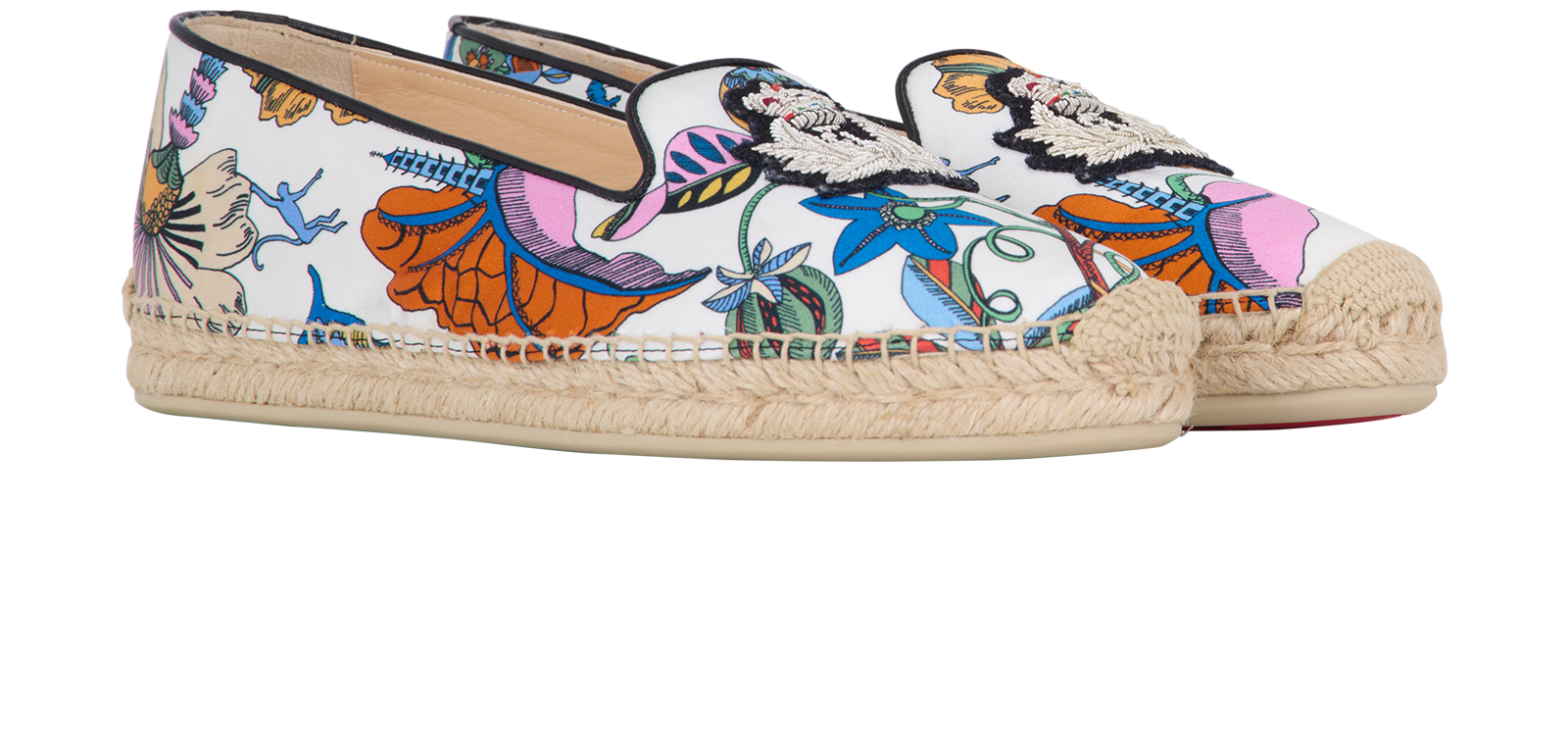 Christian Louboutin Nanou Orlato Espadrilles, &pound;250, Shoes, Black/White, Satin, Side view