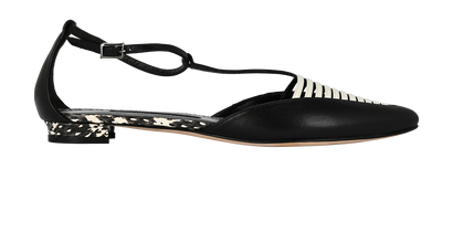 Manolo Blahnik Nacram Flats, &pound;220, Shoes, Black/White, Leather, Front view
