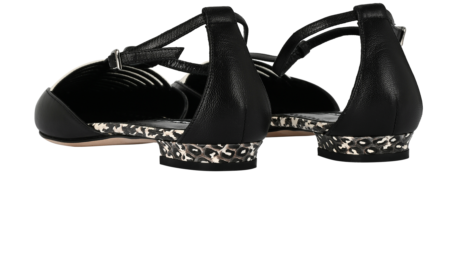 Manolo Blahnik Nacram Flats, &pound;220, Shoes, Black/White, Leather, Back view