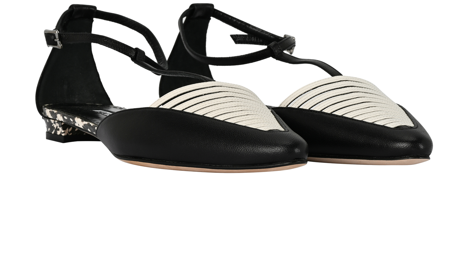 Manolo Blahnik Nacram Flats, &pound;220, Shoes, Black/White, Leather, Side view