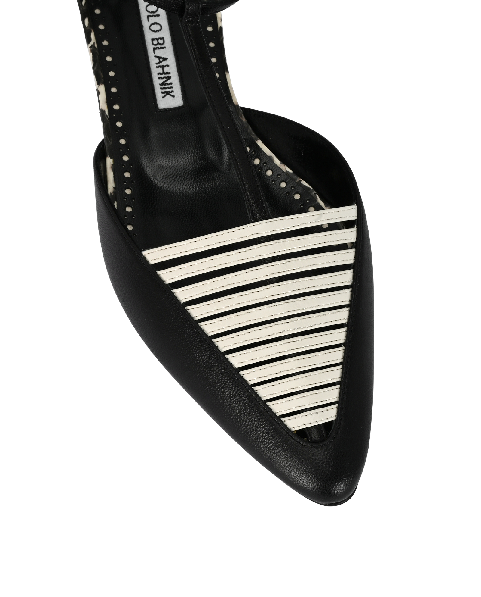 Manolo Blahnik Nacram Flats, &pound;220, Shoes, Black/White, Leather, Other view