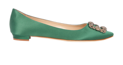 Manolo Blahnik Hangisi Flats, Satin, Green, DB/B,UK6,4*