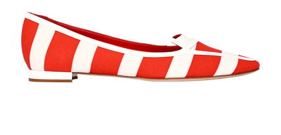 Manolo Blahnik Hoggy Flats, &pound;220, Shoes, Red/White, Canvas, Front view