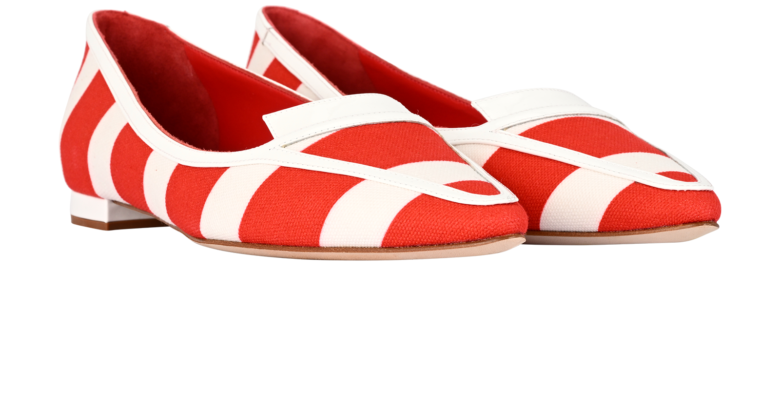 Manolo Blahnik Hoggy Flats, &pound;220, Shoes, Red/White, Canvas, Side view
