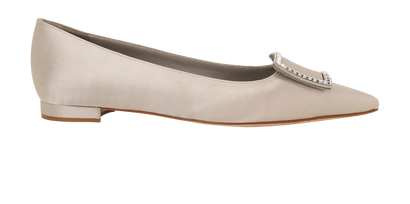 Manolo Blahnik Pepire Flats, &pound;250, Shoes, Grey, Satin, Front view