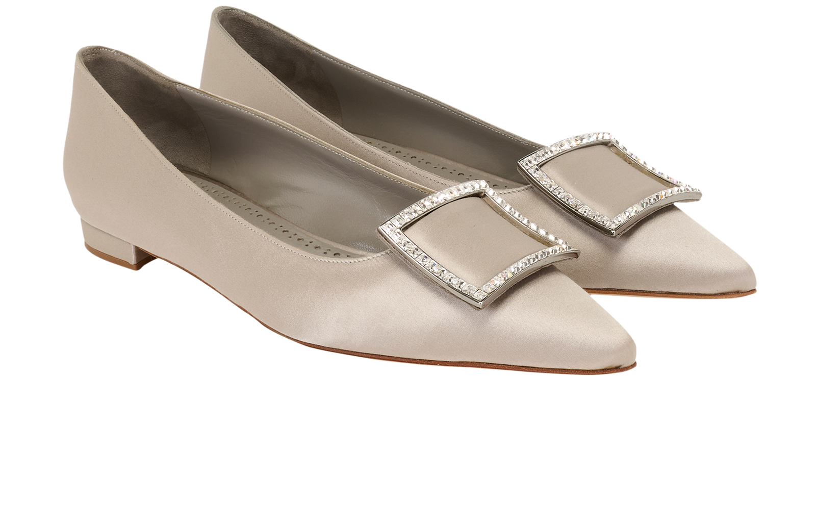 Manolo Blahnik Pepire Flats, &pound;250, Shoes, Grey, Satin, Side view