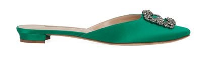Manolo Blahnik Hangisi embellished Slipers, &pound;420, Shoes, Green, Satin, Front view