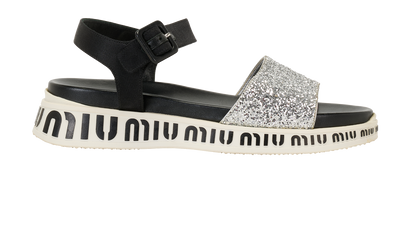 Miu Miu Glitter Sandals, &pound;250, Shoes, Black/Silver/White, Fabric, Front view