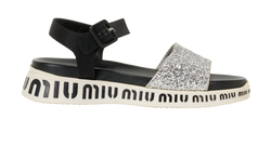Miu Miu Glitter Sandals, Fabric, Black/Silver/White, UK5, DB/B, 2*