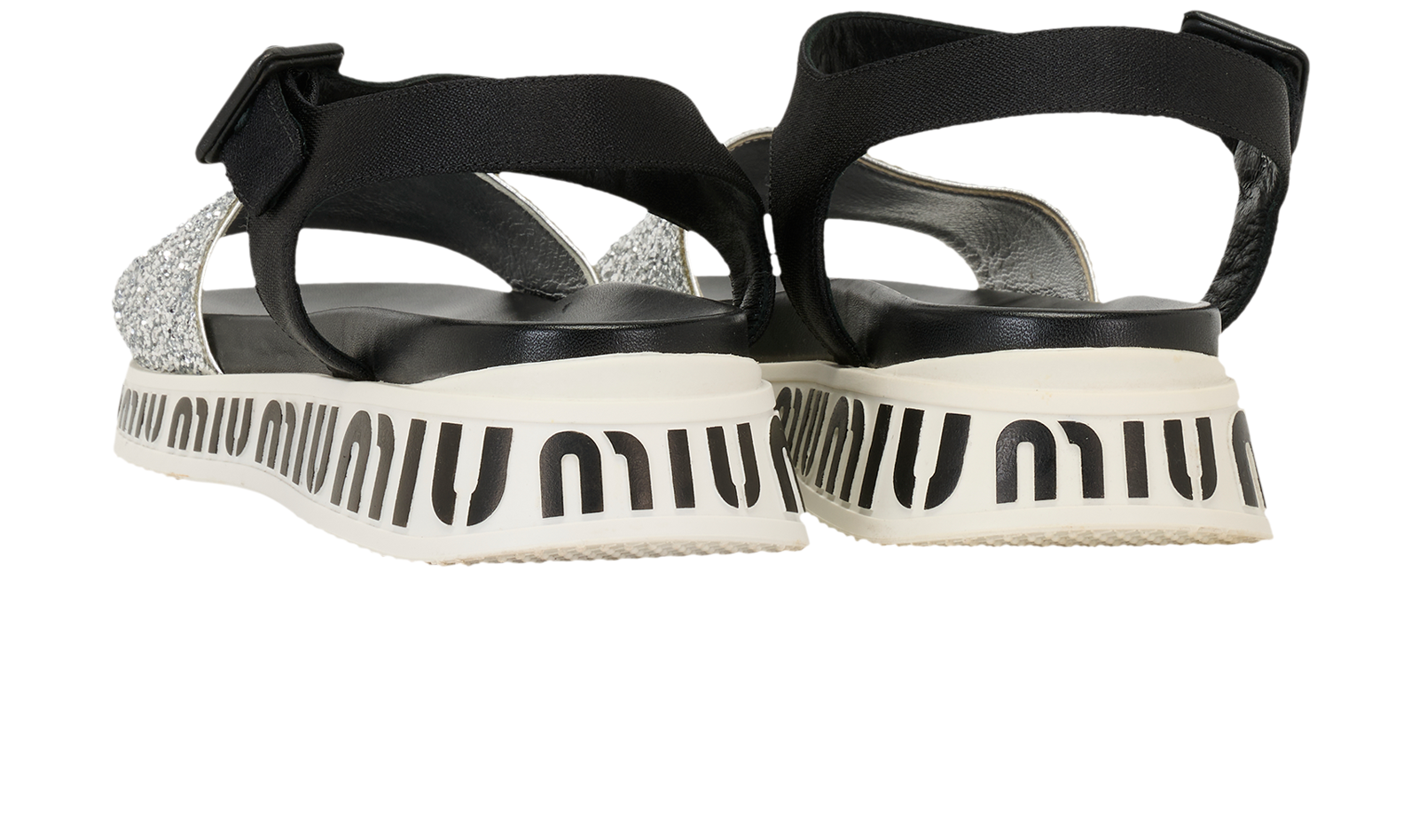 Miu Miu Glitter Sandals, &pound;250, Shoes, Black/Silver/White, Fabric, Back view