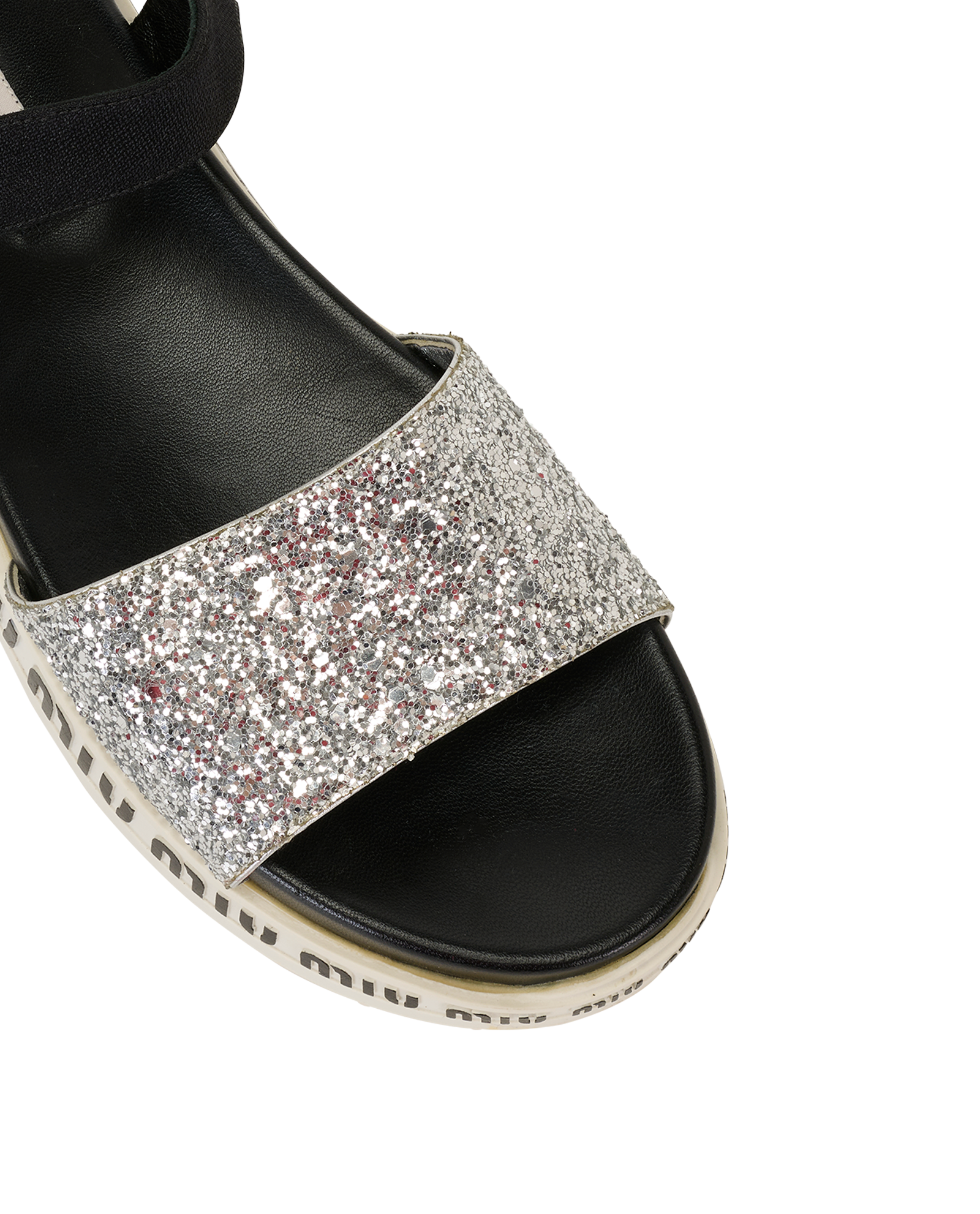 Miu Miu Glitter Sandals, &pound;250, Shoes, Black/Silver/White, Fabric, Other view