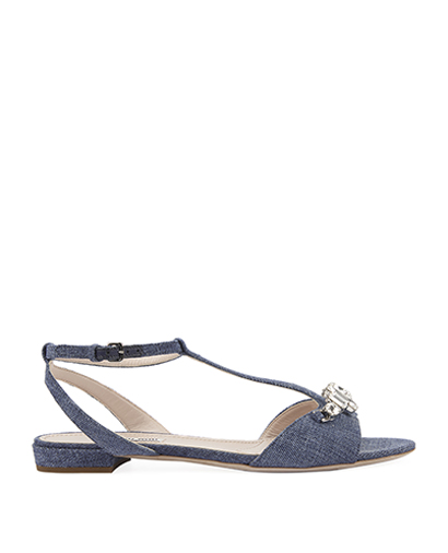 Miu Miu Crystal Embellished Flat Sandals, front view