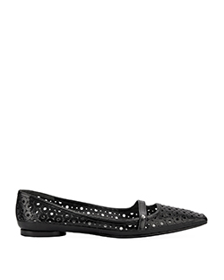 Marc Jacobs Perforated Square Toe Flats, Leather, Black, UK 3